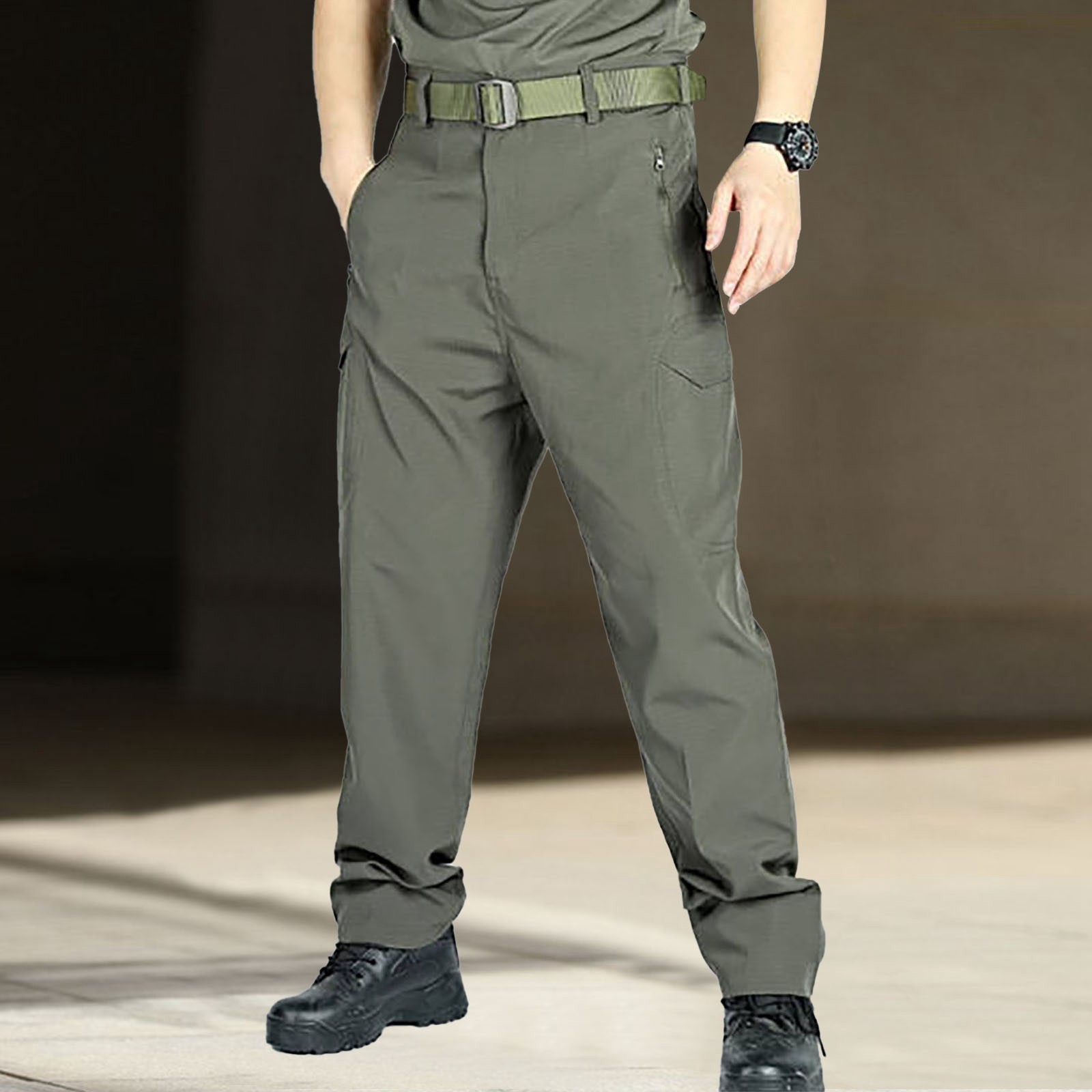 thumbnail image 3 of Pantalones cargo ligeros de senderismo para hombre - 95 % nailon, 5 % spandex - Diseño con múltiples bolsillos, cintura elástica, adecuados para acampadas y aventuras al aire libre, 3 of 8